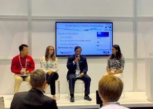 Read more about the article On Oct 3rd, 2017, Dr. Drew Wang (in red) served as one of the two univeristy-utility partnership presenters in WEFTEC 2017 conference at Chicago to introduce the valuable experience earned from the establishment of a Virginia Tech Center for Applied Water Research and Innovation (VT-CAWRI) together with Dr. Jason He