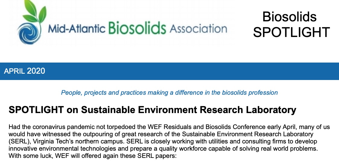 On Apr 14, 2020, our lab was spotlighted by the Mid-Atlantic Biosolids Association