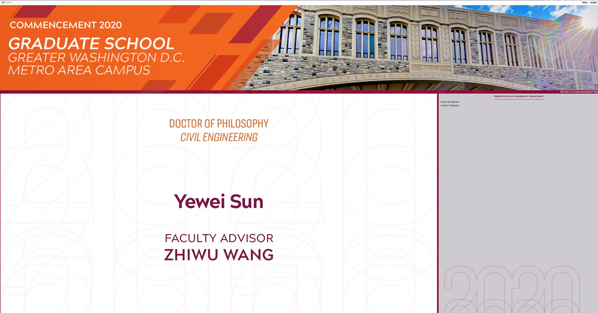 Virtual commencement for Drs. Sun and Zhang! Congratulation!